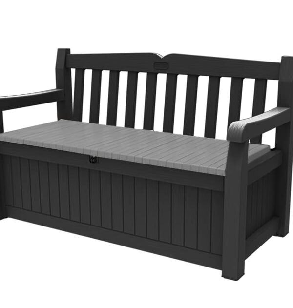Keter Eden Bench 265L Outdoor 60% recycled Garden Furniture Storage Box Graphite & Light Grey