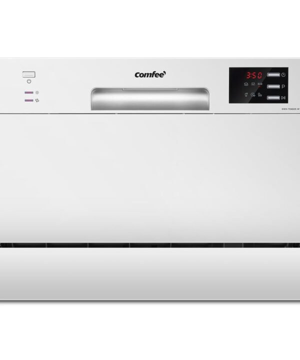 COMFEE' Table Top Dishwasher with 6 Place Settings, Mini Countertop Dishwasher for Small Families, Couples, LED display, Delay Start, 47dB Quiet Noise, White