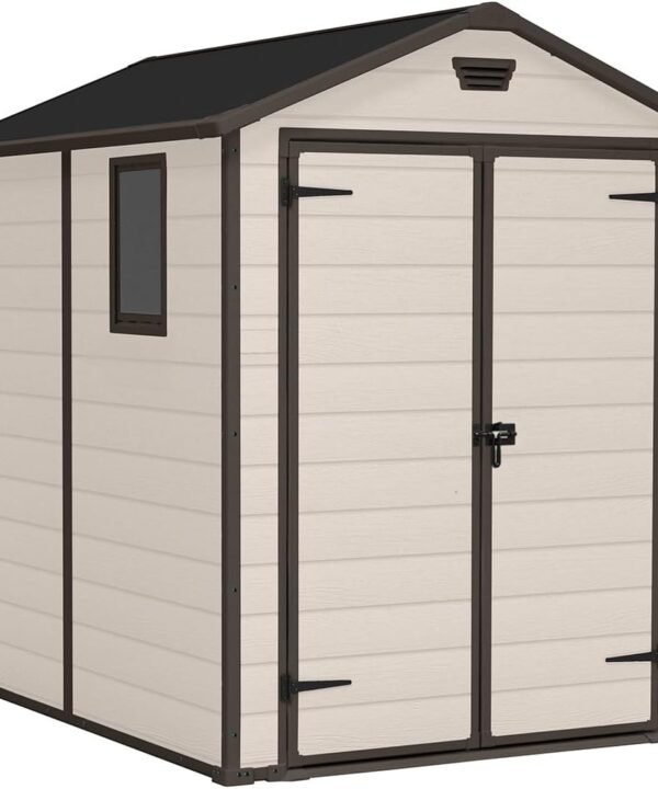 Outdoor Garden Storage Shed 6x8ft Double Doors Beige Brown