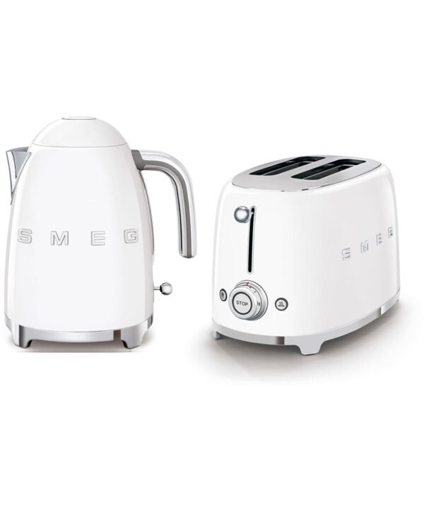 Smeg KLF03WHUK 1.7Ltr - 3kw Kettle and TSF01WHUK 2 Slice Toaster Set in White