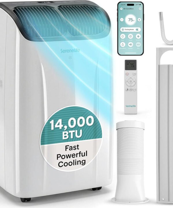 14000 BTU Portable Air Conditioner with WiFi, Cooling, Fan, Dehumidifier, Follow Me Function & Remote Control