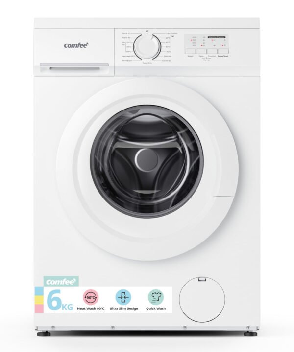 COMFEE' Freestanding Washing Machine,6KG Load,Heat Wash 90℃,Quick Wash,15 Washing Programs,White-CFE10EW60/W