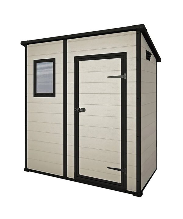 Keter Manor Outdoor Pent Single Door Garden Storage Shed 6 x 4ft Beige Brown Wood Effect