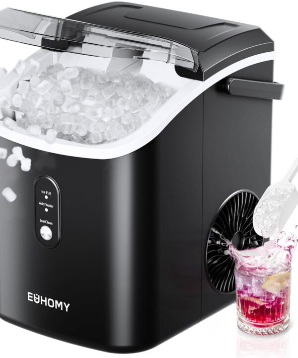 EUHOMY Nugget Ice Maker, Chewable Pellet Ice Machine with Handle, Ready in 6 Mins, 15.5kg/24H