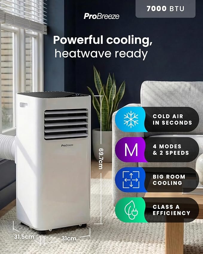 7000 BTU Portable Air Conditioner with Cooling, Dehumidifier, Fan, Sleep Mode & Remote Control - Image 3