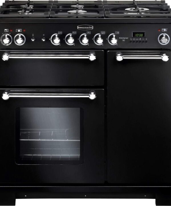 90cm Dual Fuel Range Cooker with Gas Hob & Electric Ovens – Black