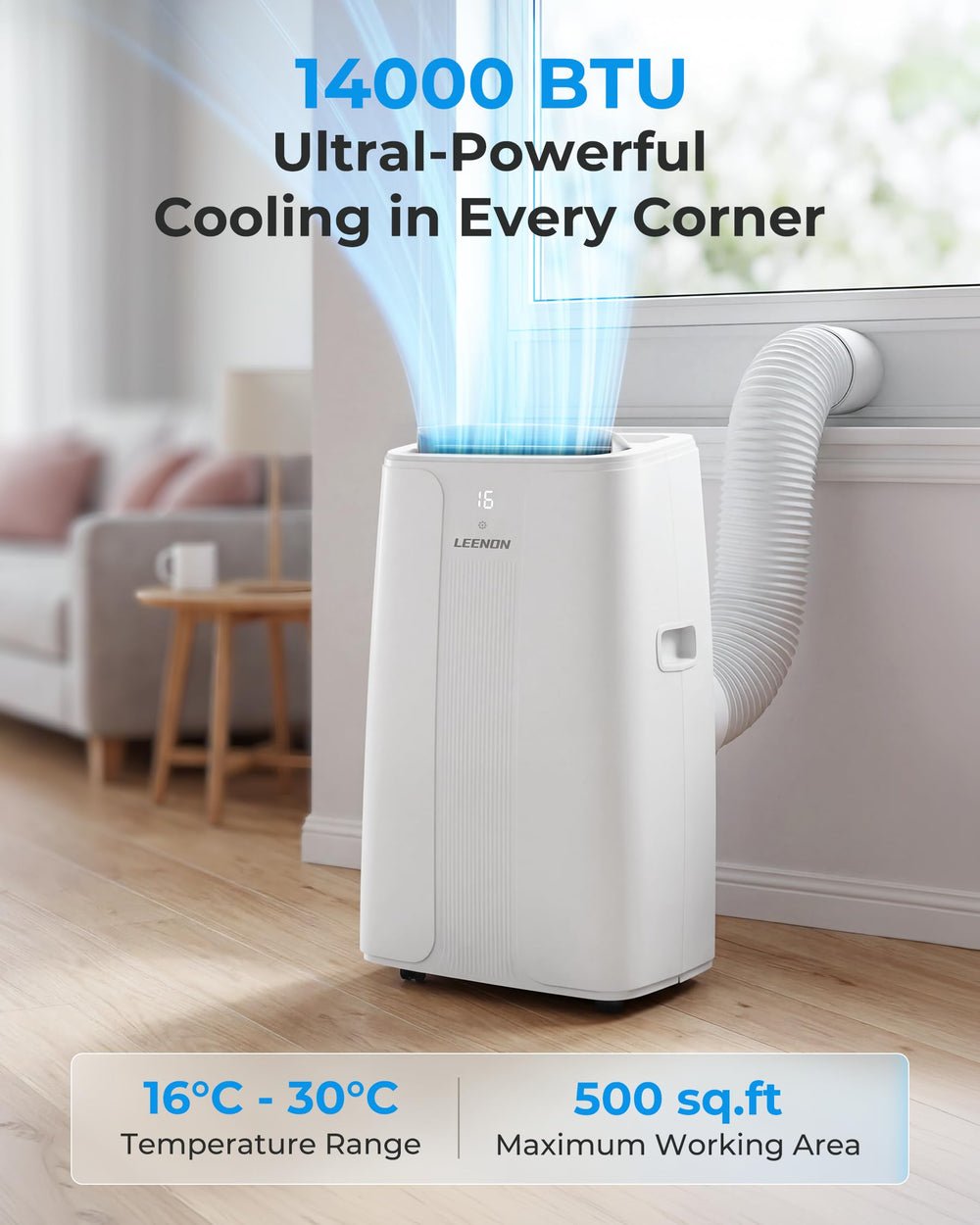 14000 BTU Portable Air Conditioner with Dehumidifier, Fan, Auto Swing & Remote Control - Image 2