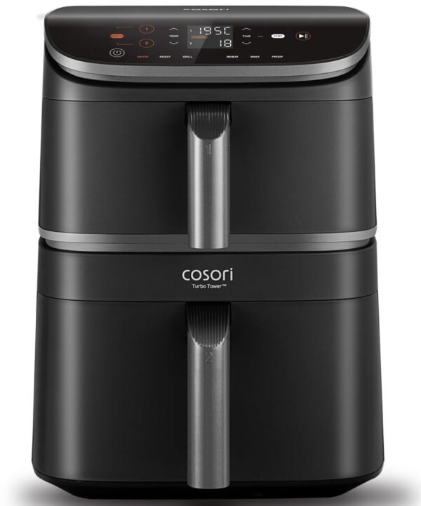 COSORI TurboTower Dual Air Fryer, 10.8L Space-Saving Stacked Design, 3-Layer Cooking