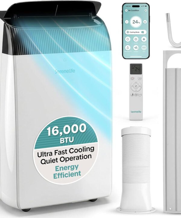 16000 BTU Portable Air Conditioner with WiFi, Cooling, Fan, Dehumidifier, Sleep Mode & Remote Control