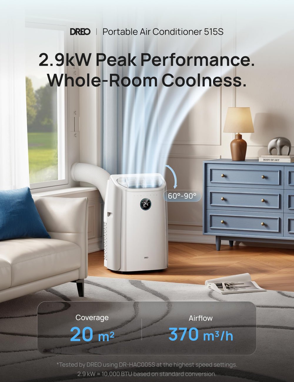 DREO 10000 BTU Portable Air Conditioner, 3-in-1 Cool/Fan/Dry Quiet AC Unit for Bedroom/Office, Smart App/Voice/Remote Control - Image 2