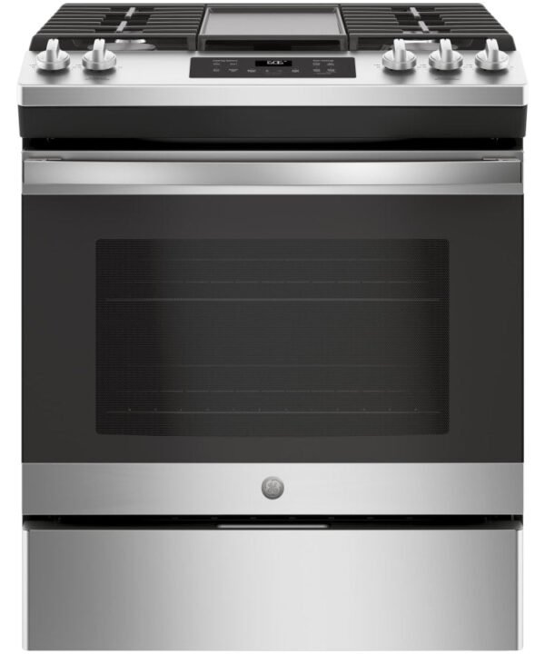 GE 30 Inch Wide 5.3 Cu. Ft. Slide In Gas Range with Integrated Non-Stick Griddle and Two Power Burners